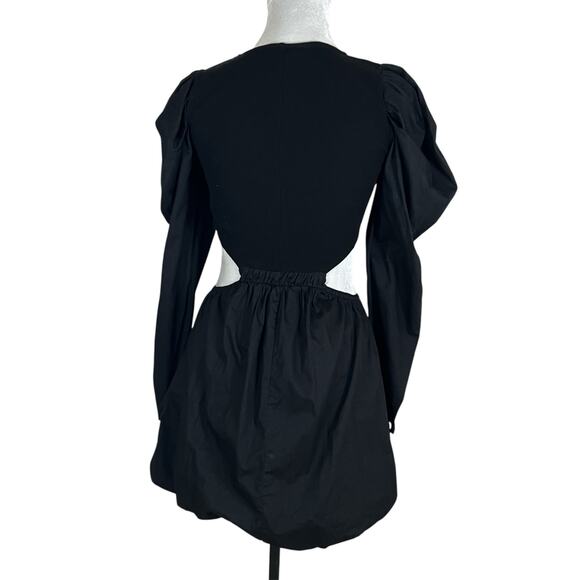 Zara Black Puff Sleeve Side Cut Out Bubble Skirt Mini Dress Size Medium - Picture 5 of 11